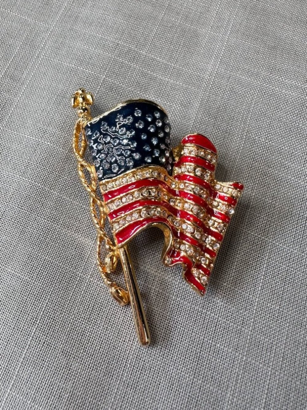Monet American Flag United We Stand Enameled and Rhinestone Pin
